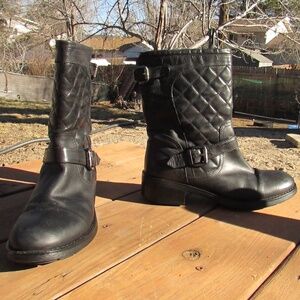 Aquatalia by Marvin K black quilted leather moto boots